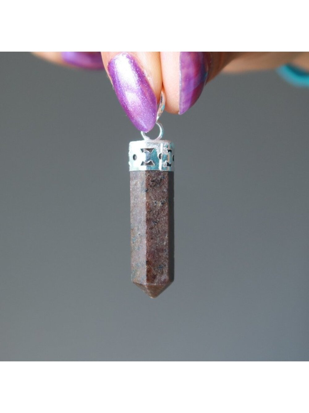 Garnet Pendant Point Red Gemstone Natural Crystal Faceted Silver-tone Charm